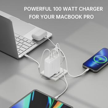4SMARTS GaN Flex Pro 100W Vegglader m/1,5 meter kabel Hvit (544100)