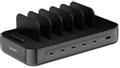 4SMARTS Charging Station Team 100W, 1x USB-A port, 5x USB-C ports, includes 6 cables, Black