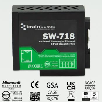 BRAINBOXES Hardened Industrial 8 Port Gigabit Ethernet Switch (SW-718)