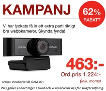 VIEWSONIC Webcam VB-CAM-001 1080p-30fps 110-grad stereo klämma/ fot/ tripod-fäste PC/ Mac/ Chrome USB 1 års garanti (VB-CAM-001) (VB-CAM-001)