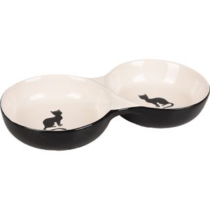 Katteskål Nala Dobbel Keramikk Black/ White -Matskål Katt (14-560690)