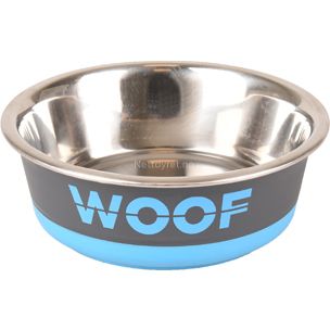 Stålskål WOOF Grey/Blue 14cm 400ml -Hund (14-518843)