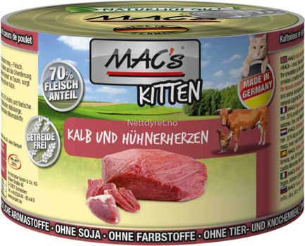 Mac's Kitten Kalv og Kyllinghjerter 6x200g - Våtfôr (50-837x6)