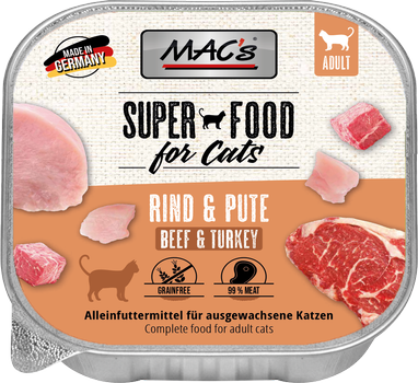 Mac's Super Food for Cats Storfe og Kalkun 16x100g - Våtfôr (50-505x16)