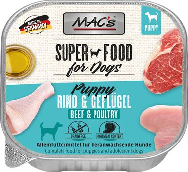 Mac's Super Food for Dogs Storfe og Fjørfe 10x150g - Våtfôr til Valp (50-409x11)