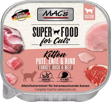  Mac's Super Food for Kittens Kalkun, And og Storfe 16x100g - Våtfôr