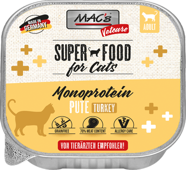 Mac's Vetcare Super Food for Cats Monoprotein,  Kalkun 16x100g - Våtfôr (50-586x16)