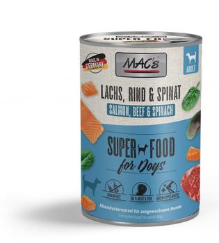 Mac's Super Food for Dogs Laks, Storfe og Spinat Våtfôr (50-921)