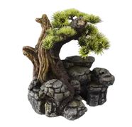 Febo Akvariedekorasjon Stein med Plastikkplante - 18cm