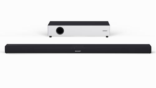 SHARP HT-SBW160 2.1 Soundbar, 360W Ultra Slim Wireless Bluetooth Soundbar with Subwoofer for TV, HDMI ARC/CEC, Surround Sound & Digital Optical-In,  Sound Bar with External Flat Subwoofer -Black/ Silver (HT-SBW160)