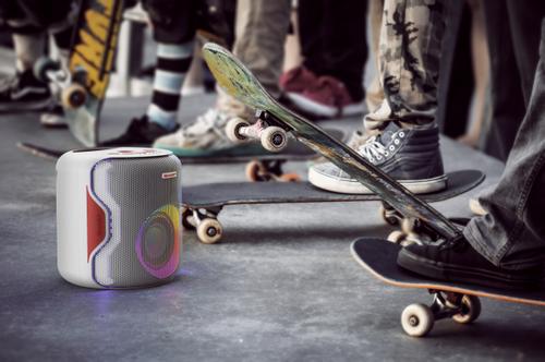 SHARP PS-919(WH) 130W Compact Portable Party Speaker with Built-in Rechargeable Battery, Multi-colour Disco Lights, USB Playback & True Wireless Stereo - White (PS-919(WH))