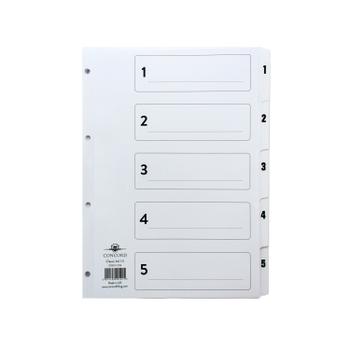 CONCORD Classic Index 1-5 A4 180gsm Board White with Clear Mylar Tabs 00501/CS5 (00501/CS5)