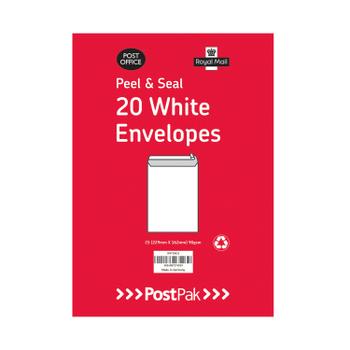 Postpak C5 Peel and Seal White 90gsm 10 Packs of 20 Envelopes 9730613 (9730613)