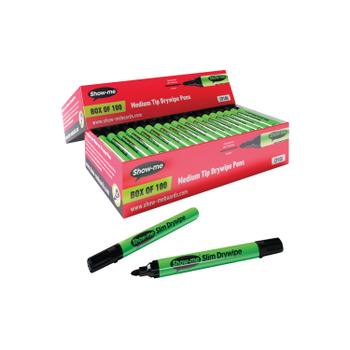 SHOWME Show-me Drywipe Marker Medium Tip Black (Pack of 100) CP100 (CP100)