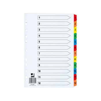 Q-CONNECT 1-12 Index Extra Wide Reinforced Multi-Colour Tabs KF76985 (KF76985)