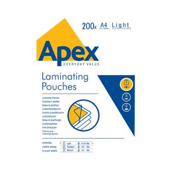 FELLOWES Apex A4 Light Duty Laminating Pouch (Pack of 200) 6005301 (6005301)