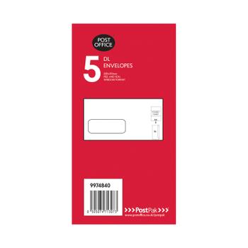 Postpak DL Peel and Seal White Window 80gsm 50 Packs of 5 Envelopes POF0511 (POF0511)