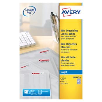AVERY Inkjet Mini Label 17.8x10mm 270 Per A4 Sheet White (Pack 6750 Labels) J8659-25 (J8659-25)