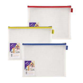 SNOPAKE Mesh Zippa Bag EVA Foolscap 300 Micron Assorted Colours (Pack 3) - 15819 (15819)