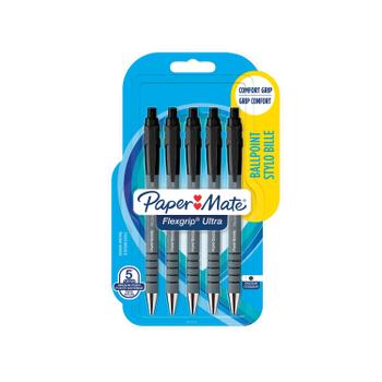 PAPERMATE Flexgrip Ultra Retractable Ballpoint Pen Medium Black (Pack of 5) 2027751 (2027751)