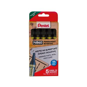 PENTEL N860 Permanent Marker Chisel Tip 1.8 - 4.5mm Line Black (Pack 5) YN860/5-A (YN860/5-A)