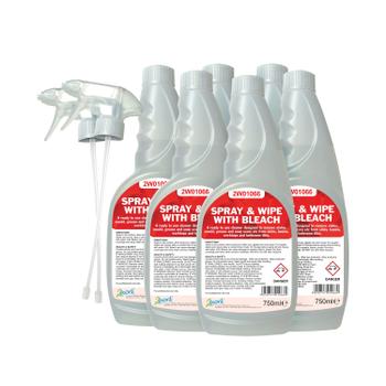 2WORK Spray And Wipe With Bleach Trigger Spray 750ml (Pack of 6) 2W07245 (2W07245)