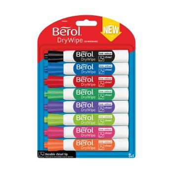 BEROL Drywipe Marker Chisel Tip Assorted (Pack of 8) 1984884 (1984884)