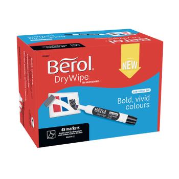 BEROL Dry Wipe Whiteboard Marker Chisel Tip 2-5mm Line Black (Pack 48) - 1984887 (1984887)