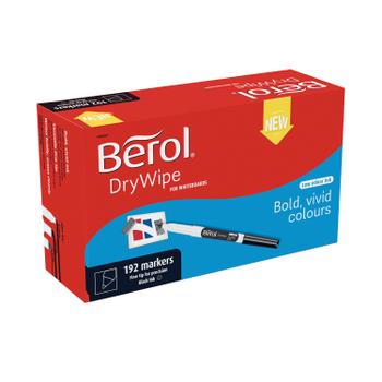 BEROL Dry Wipe Whiteboard Marker Bullet Tip 1mm Line Black (Pack 192) - 1984905 (1984905)