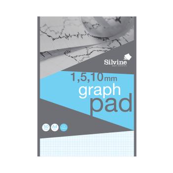 SILVINE Graph Pad 1/5/10mm 50 Sheets A4 A4GP1510 (A4GP1510)