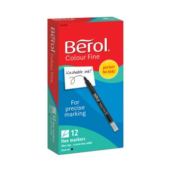BEROL Colour Fine Markers Black (Pack of 12) 2141503 (2141503)