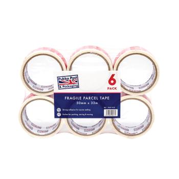 PUKKAPST Pukka Parcel Tape Fragile 50mmx33m Pack of 6 9647-PCK (9647-PCK)