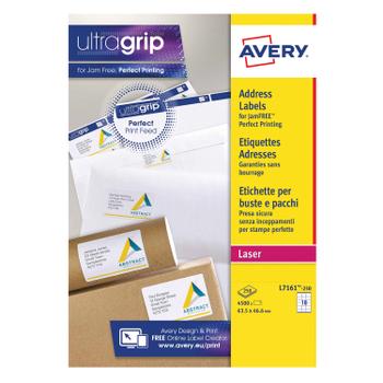AVERY Ultragrip Laser Labels 63.5x46.6mm White (Pack of 4500) L7161-250 (L7161-250)