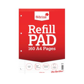 SILVINE A4 Refill Pad Ruled 160 Pages Red (Pack 6) - A4RPFM (A4RPFM)