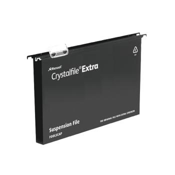 REXEL Crystalfile Extra Foolscap Suspension File Polypropylene 30mm Black (Pack 25) 3000081 (3000081)