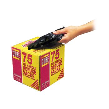 LE CUBE Tie Handle Refuse Sacks With Dispenser 100 Litre Black (Pack of 75) 0481 (0481)
