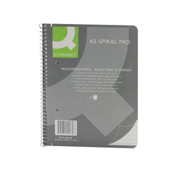 Q-CONNECT Ruled Margin Spiral Soft Cover Notebook 160 Pages A5 (Pack of 5) KF10039 (KF10039)