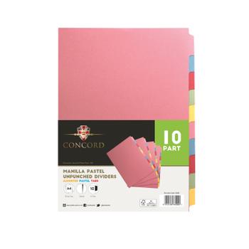CONCORD Unpunched Divider 10-Part A4 Multicoloured (Pack of 10) 76099 (76099)