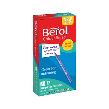 BEROL Colour Broad Pen Water Based Ink Assorted (Pack of 12) S0672840 (S0672840)