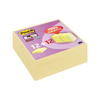 POST-IT Super Sticky Notes 76x76mm Canary Yellow 90 Sheets 12+12 FREE (Pack of 24) 654SSCYP12+12 (654SSCYP12+12)