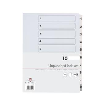 CONCORD Unpunched Index 1-10 A4 160gsm White (Pack of 10) 75201 (75201)