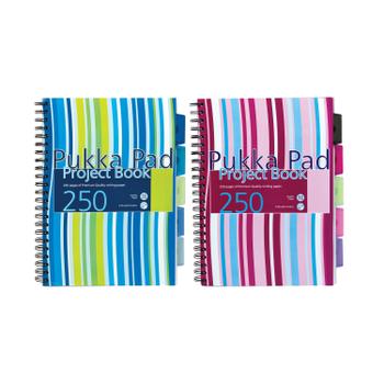 PUKKA PAD Stripes Polypropylene Project Book 250 Pages A4 Blue/Pink (Pack of 3) PROBA4 (PROBA4)