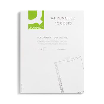 Q-CONNECT Punched Pockets Polypropylene 50 Micron A4 Embossed (Pack of 100) KF24001 (KF24001)