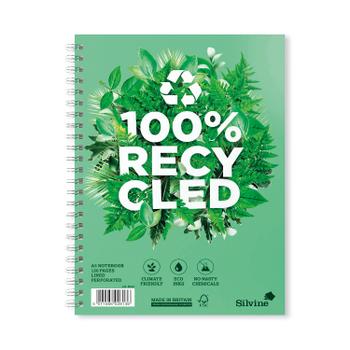 SILVINE Premium Recycled A5 Wirebound Card Cover Notebook Ruled 120 Pages Green (Pack 5) - R103 (R103)