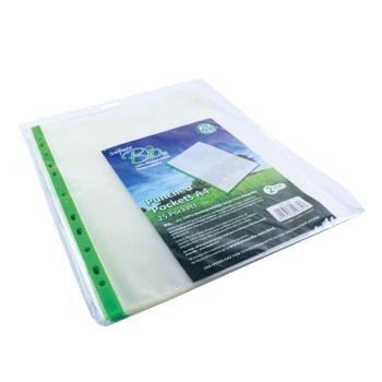 SNOPAKE Bio Multi Punched Pocket Polypropylene A4 55 Micron Red Strip Embossed Top Opening Clear (Pack 25) - 15439 (15439)