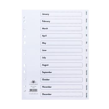 CONCORD Index January-December A4 Polypropylene White 64701 (64701)