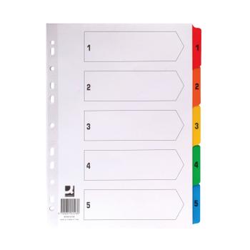 Q-CONNECT 1-5 Index Multi-punched Reinforced Board Multi-Colour Numbered Tabs A4 White KF01518 (KF01518)