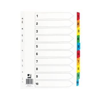 Q-CONNECT 1-10 Index Multi-punched Reinforced Board Multi-Colour Numbered Tabs A4 White KF01519 (KF01519)