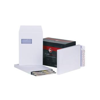 PLUS FABRIC Pocket Gusset Envelope C4 Peel and Seal Window Power-Tac 25mm Gusset 120gsm White (Pack 100) - C27566 (C27566)