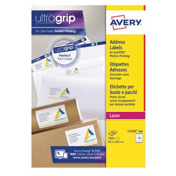 AVERY Laser Address Label 99.1x38.1mm 14 Per A4 Sheet White (Pack 7000 Labels) L7163-500 (L7163-500)